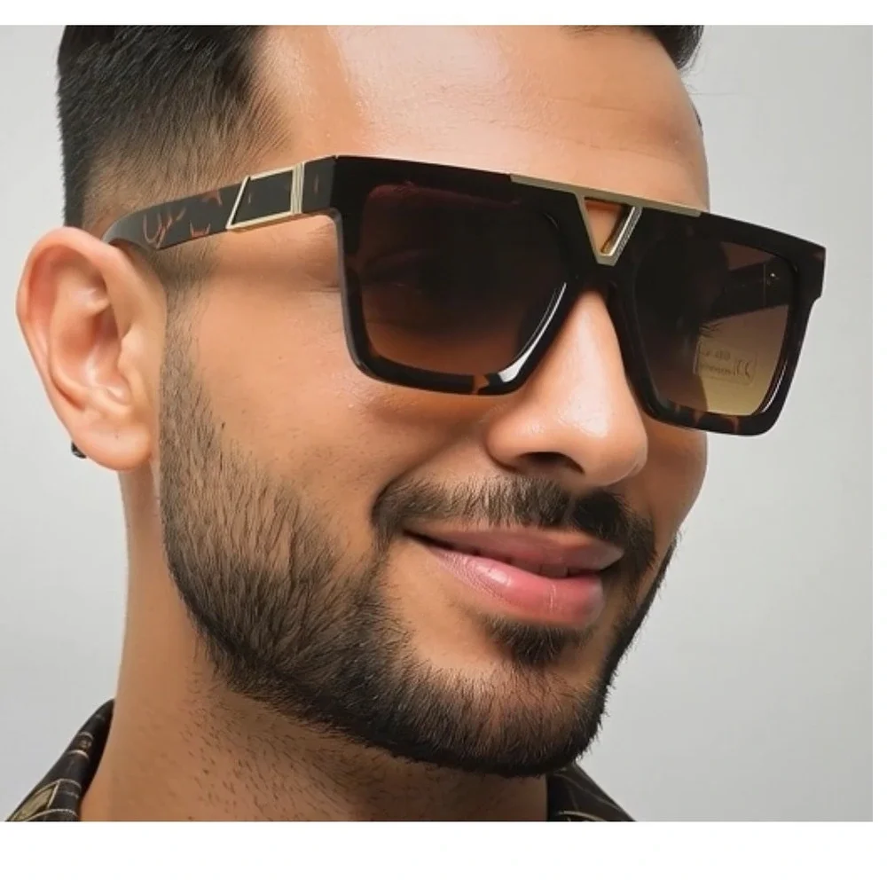 Square Frame Sunglasses Tortoise Gold Brown Lens Outdoor Classy Style Street New